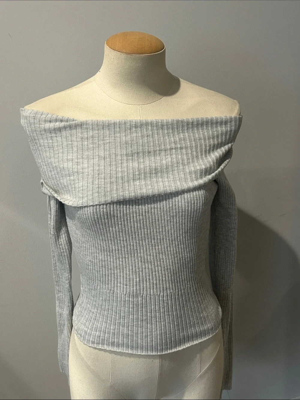 Princess Polly Morley Off Shoulder Sweater Grey Marle